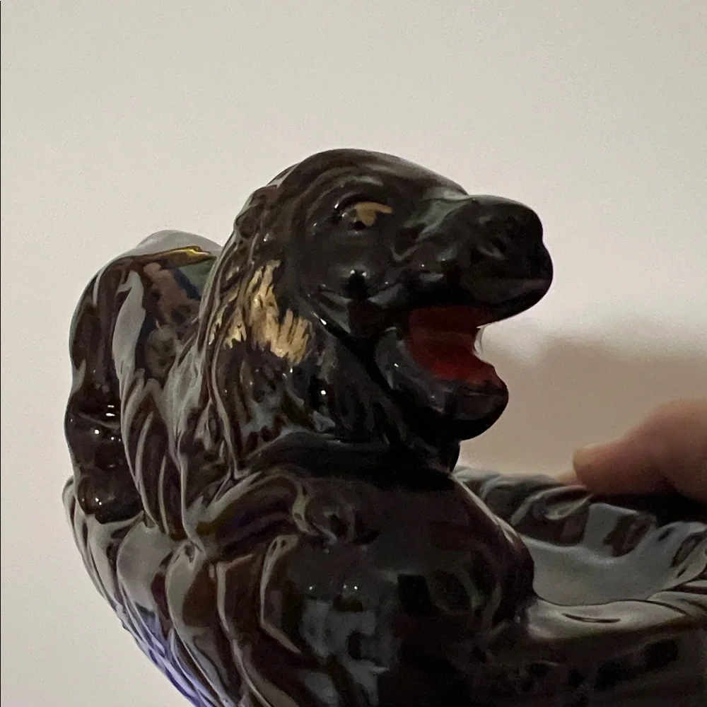 Vintage Mid-Century Elegant Black Lion Ceramic Lion Ashtray. Like New